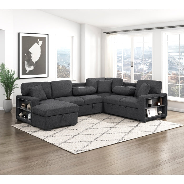 Homelegance 9630BK*4LC2R Pompano Black Sectional with Left Chaise