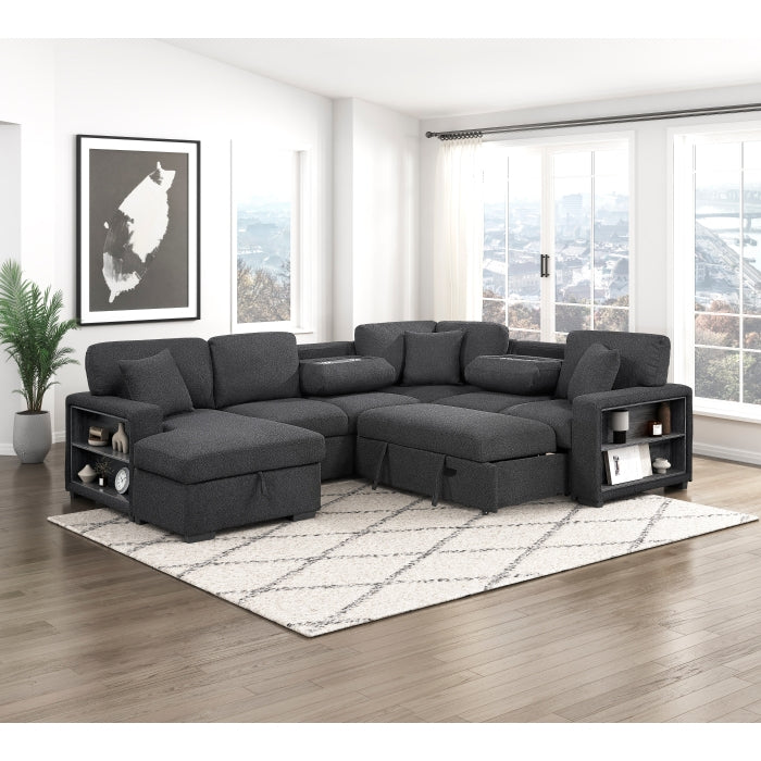 Homelegance 9630BK*4LC2R Pompano Black Sectional with Left Chaise