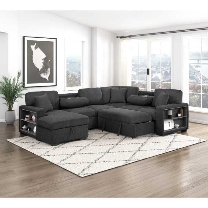 Homelegance 9630BK*4LC2R Pompano Black Sectional with Left Chaise