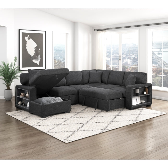 Homelegance 9630BK*4LC2R Pompano Black Sectional with Left Chaise
