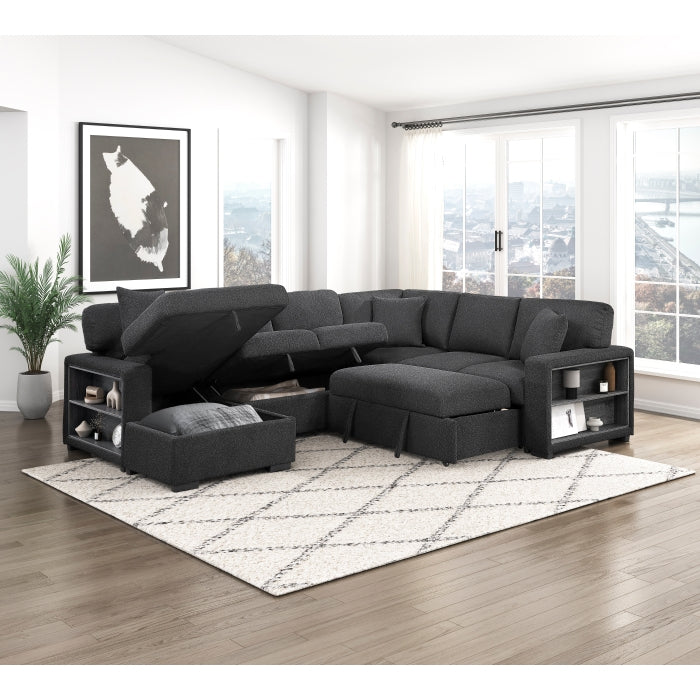 Homelegance 9630BK*4LC2R Pompano Black Sectional with Left Chaise