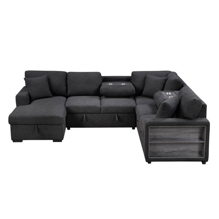 Homelegance 9630BK*4LC2R Pompano Black Sectional with Left Chaise