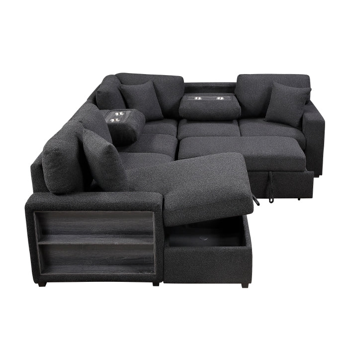 Homelegance 9630BK*4LC2R Pompano Black Sectional with Left Chaise
