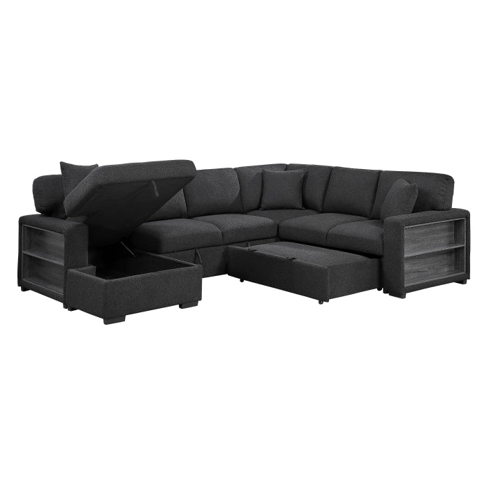 Homelegance 9630BK*4LC2R Pompano Black Sectional with Left Chaise