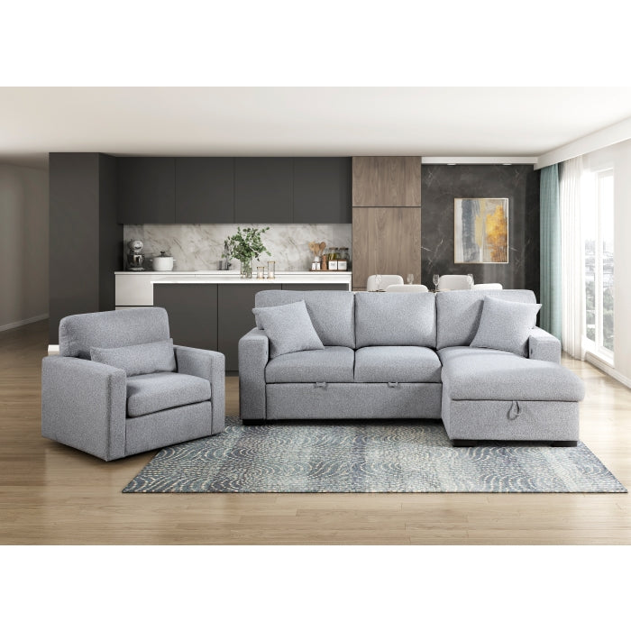 Homelegance 9630GY*22LRC Pompano Grey Pull Out Sofa Chaise w/ Right Side Facing Chaise & Side Shelf Storage