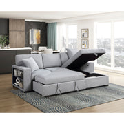 Homelegance 9630GY*22LRC Pompano Grey Pull Out Sofa Chaise w/ Right Side Facing Chaise & Side Shelf Storage