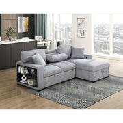 Homelegance 9630GY*22LRC Pompano Grey Pull Out Sofa Chaise w/ Right Side Facing Chaise & Side Shelf Storage