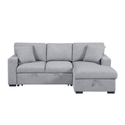 Homelegance 9630GY*22LRC Pompano Grey Pull Out Sofa Chaise w/ Right Side Facing Chaise & Side Shelf Storage