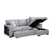 Homelegance 9630GY*22LRC Pompano Grey Pull Out Sofa Chaise w/ Right Side Facing Chaise & Side Shelf Storage