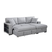 Homelegance 9630GY*22LRC Pompano Grey Pull Out Sofa Chaise w/ Right Side Facing Chaise & Side Shelf Storage