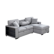 Homelegance 9630GY*22LRC Pompano Grey Pull Out Sofa Chaise w/ Right Side Facing Chaise & Side Shelf Storage