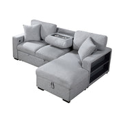 Homelegance 9630GY*22LRC Pompano Grey Pull Out Sofa Chaise w/ Right Side Facing Chaise & Side Shelf Storage