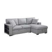 Homelegance 9630GY*22LRC Pompano Grey Pull Out Sofa Chaise w/ Right Side Facing Chaise & Side Shelf Storage