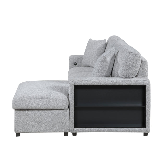 Homelegance 9630GY*22LRC Pompano Grey Pull Out Sofa Chaise w/ Right Side Facing Chaise & Side Shelf Storage
