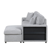 Homelegance 9630GY*22LRC Pompano Grey Pull Out Sofa Chaise w/ Right Side Facing Chaise & Side Shelf Storage