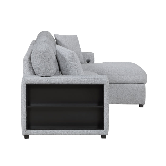 Homelegance 9630GY*22LRC Pompano Grey Pull Out Sofa Chaise w/ Right Side Facing Chaise & Side Shelf Storage