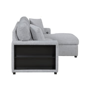 Homelegance 9630GY*22LRC Pompano Grey Pull Out Sofa Chaise w/ Right Side Facing Chaise & Side Shelf Storage
