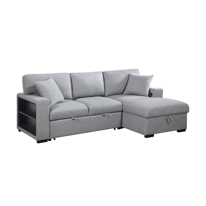 Homelegance 9630GY*22LRC Grey Pompano Pull Out Sofa Chaise w/ Right Side Facing Chaise & Side Shelf Storage