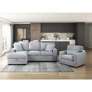 Homelegance 9630GY*2LC2R Pompano Grey Pull Out Sofa w/ Left Side Facing Chaise & Side Shelf Storage