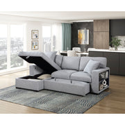 Homelegance 9630GY*2LC2R Pompano Grey Pull Out Sofa w/ Left Side Facing Chaise & Side Shelf Storage