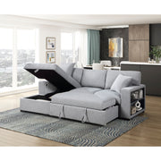 Homelegance 9630GY*2LC2R Pompano Grey Pull Out Sofa w/ Left Side Facing Chaise & Side Shelf Storage