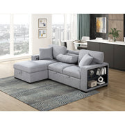 Homelegance 9630GY*2LC2R Pompano Grey Pull Out Sofa w/ Left Side Facing Chaise & Side Shelf Storage