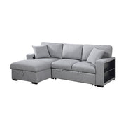 Homelegance 9630GY*2LC2R Pompano Grey Pull Out Sofa w/ Left Side Facing Chaise & Side Shelf Storage