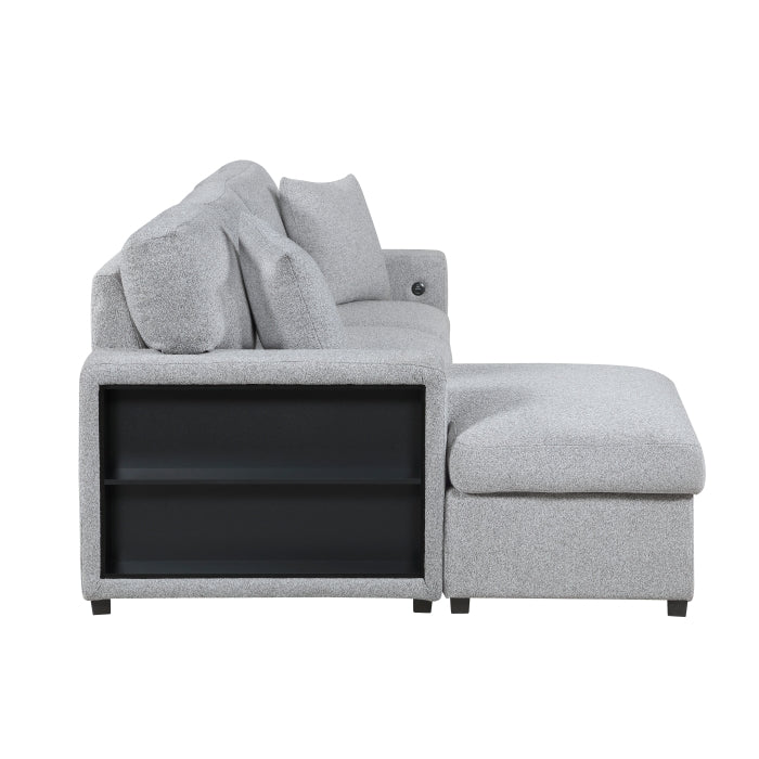 Homelegance 9630GY*2LC2R Pompano Grey Pull Out Sofa w/ Left Side Facing Chaise & Side Shelf Storage