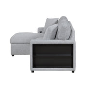 Homelegance 9630GY*2LC2R Pompano Grey Pull Out Sofa w/ Left Side Facing Chaise & Side Shelf Storage