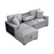 Homelegance 9630GY*2LC2R Pompano Grey Pull Out Sofa w/ Left Side Facing Chaise & Side Shelf Storage