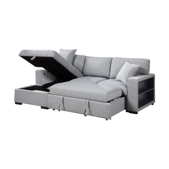 Homelegance 9630GY*2LC2R Pompano Grey Pull Out Sofa w/ Left Side Facing Chaise & Side Shelf Storage