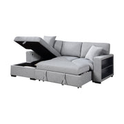 Homelegance 9630GY*2LC2R Pompano Grey Pull Out Sofa w/ Left Side Facing Chaise & Side Shelf Storage
