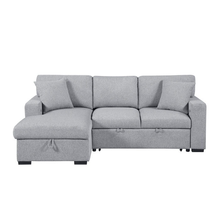 Homelegance 9630GY*2LC2R Pompano Grey Pull Out Sofa w/ Left Side Facing Chaise & Side Shelf Storage