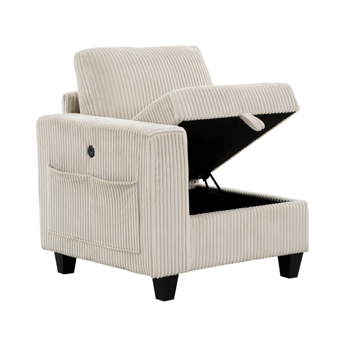 Homelegance 9650NBE-C1A Walterboro Chair with One Arm & Storage & Charging Ports