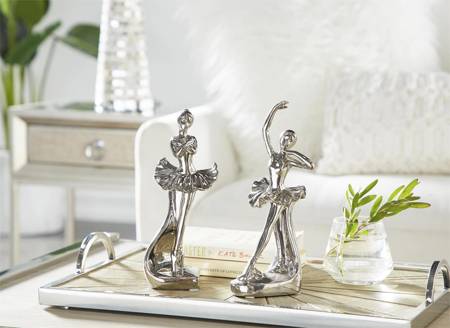 UMA 96747 Silver Porcelain Ceramic Dancer Decorative Sculpture 4"W, 11"H