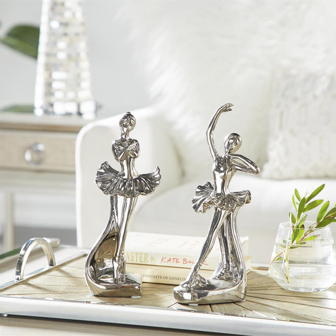 UMA 96747 Silver Porcelain Ceramic Dancer Decorative Sculpture 4"W, 11"H