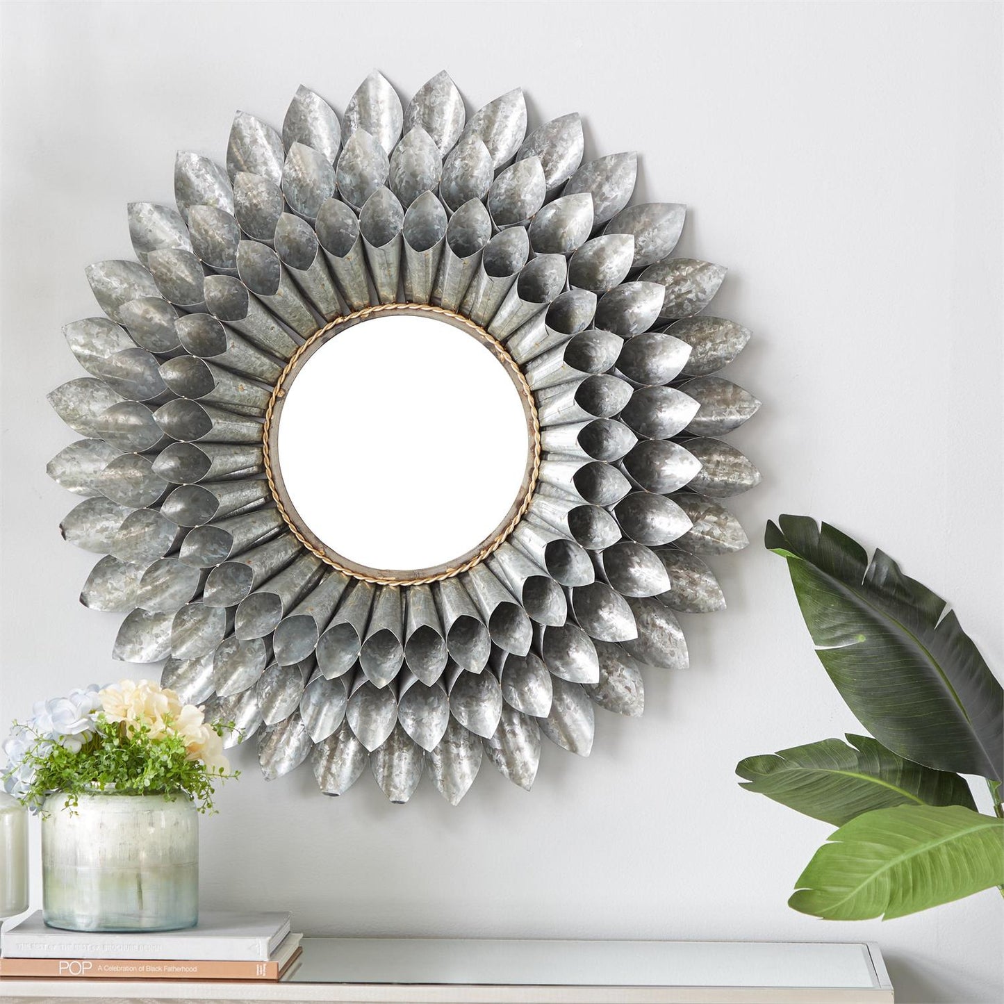 UMA 97420 Grey Contemporary Metal Wall Mirror, 32" x 32"