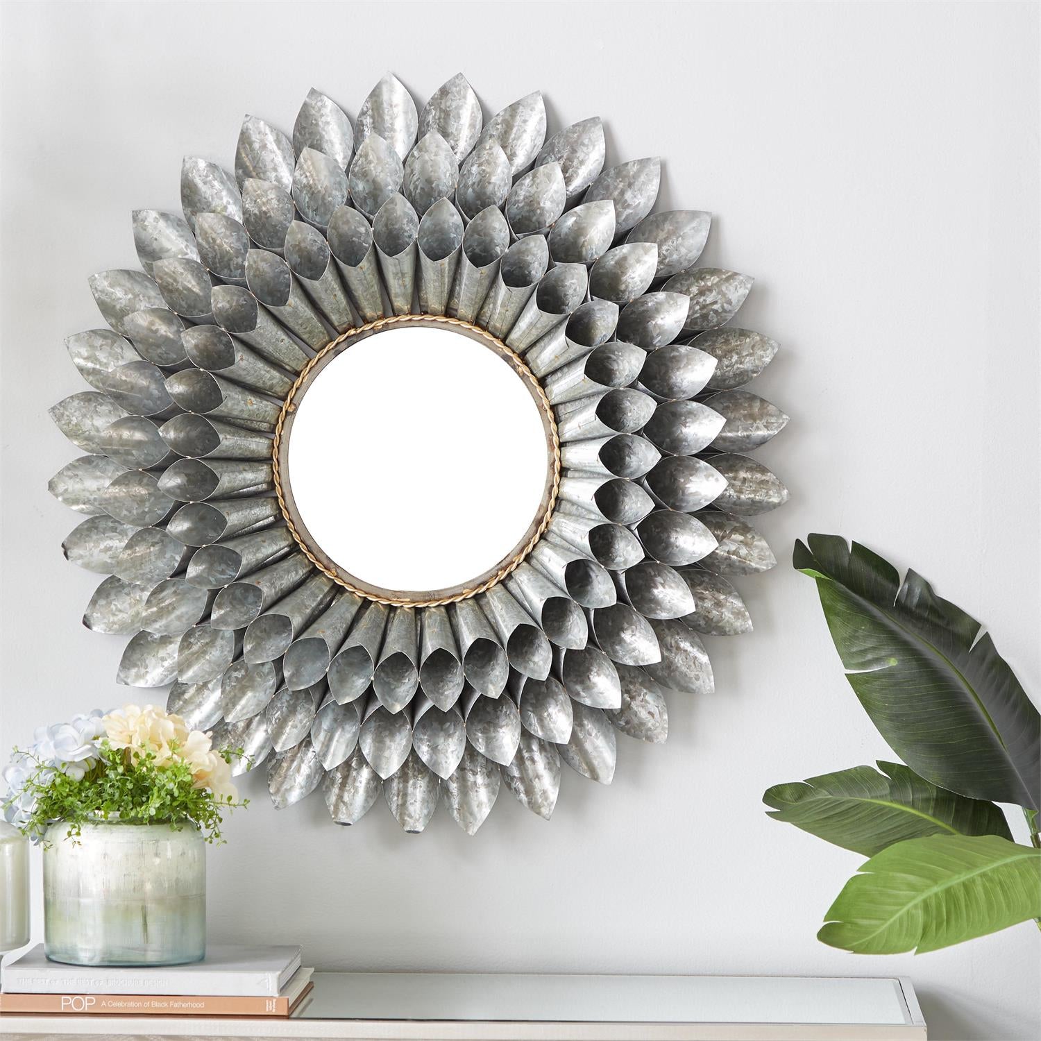 UMA 97420 Grey Contemporary Metal Wall Mirror, 32" x 32"