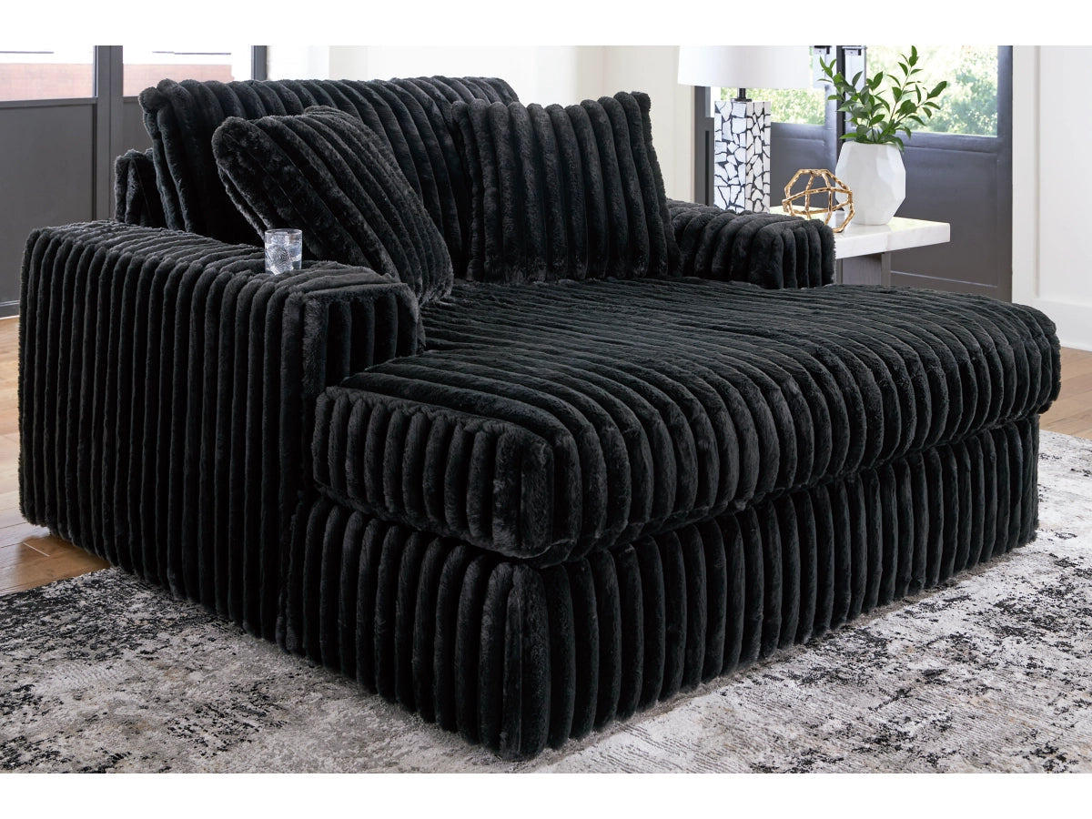Ashley 9810315 Midnight Madness Onyx Oversized Chaise w/ Cup Holders