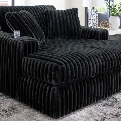 Ashley 9810315 Midnight Madness Onyx Oversized Chaise w/ Cup Holders