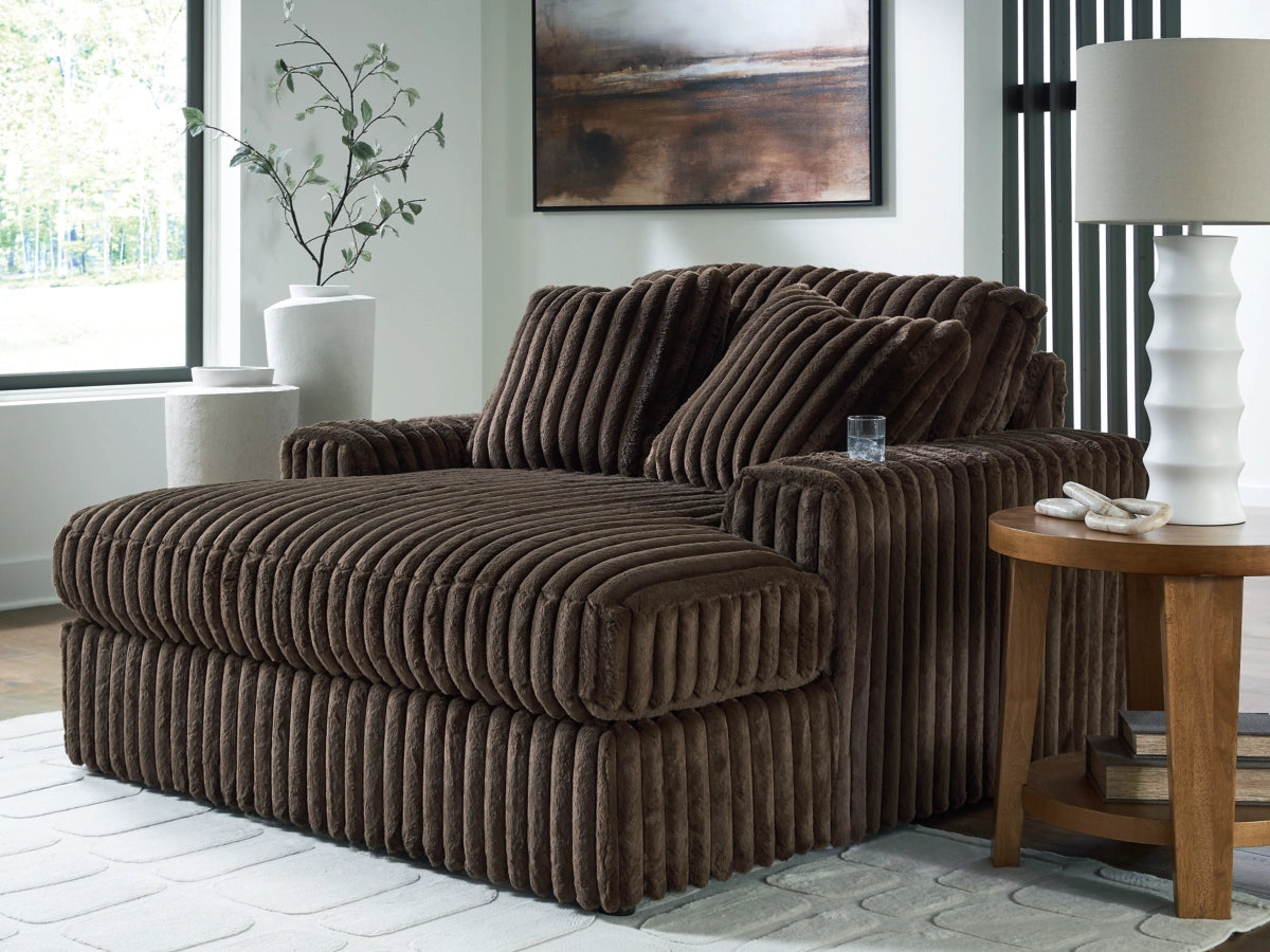 Ashley 9810415 Midnight Madness Chocolate Oversized Chaise w/ Cup Holders