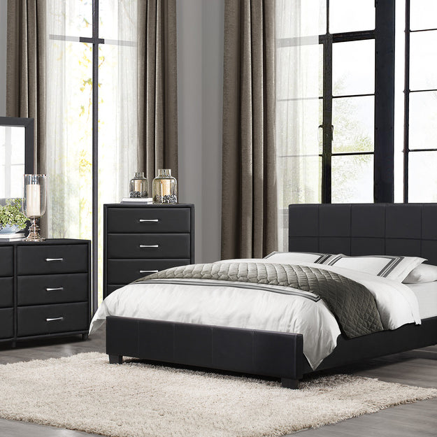 Homelegance 2220-1 Lorenzi Black Queen Upholstered Faux Leather Platform Bed