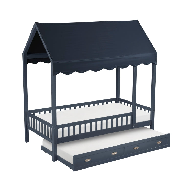 Homelegance B2024BUCP-1 Sloane Navy Blue Twin Canopy Platform Bed ( Trundle / Storage Drawers Sold Separately )