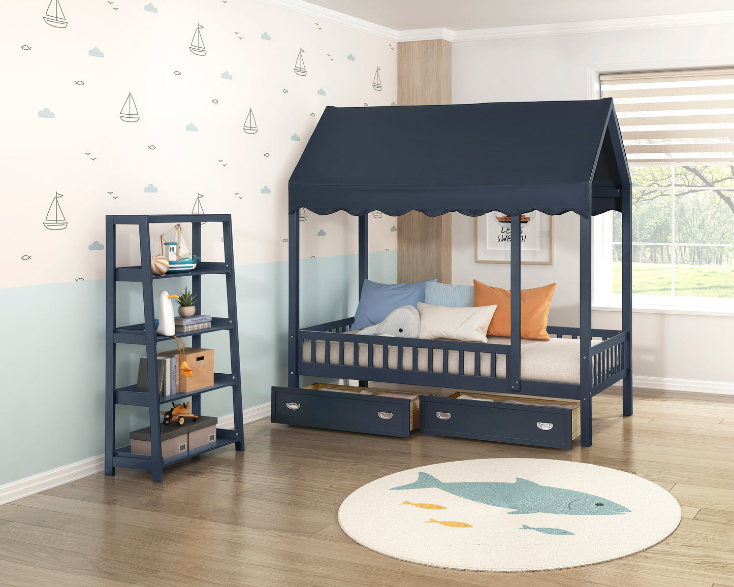 Homelegance B2024BU-16S4 Sloane Navy Blue 4 Fixed Bookshelf