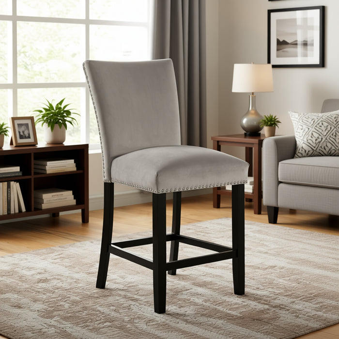 FOA CM3744GY-PC Kian Velvet Grey Counter Height Side Chairs