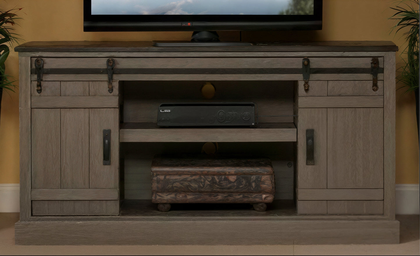 Milton DSE7233BDC-HG-RG Descano Rain Gray Barndoor TV Stand Console