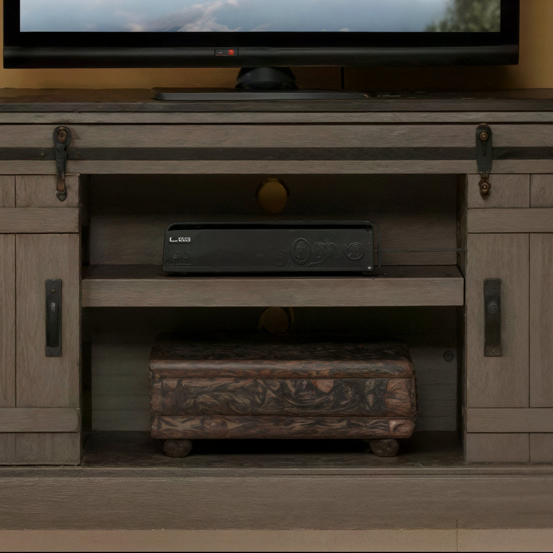 Milton DSE7233BDC-HG-RG Descano Rain Gray Barndoor TV Stand Console