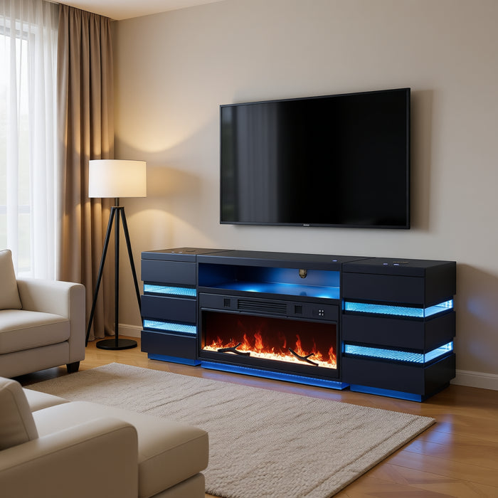 FOA FM-AC8024BK-TV-SET Terni Black TV Stand w/ Fireplace & 2 Side Tables