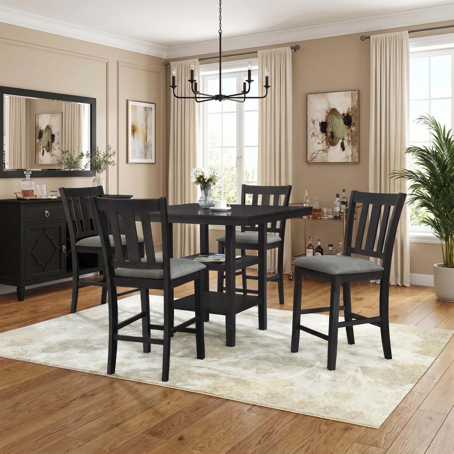 Milton 7867 / 7765 Black 5 Piece Counter Height Dining Set