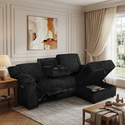Milton 8286 Black Corduroy RHF Power Recliner Sectional Sofa & Storage Chaise